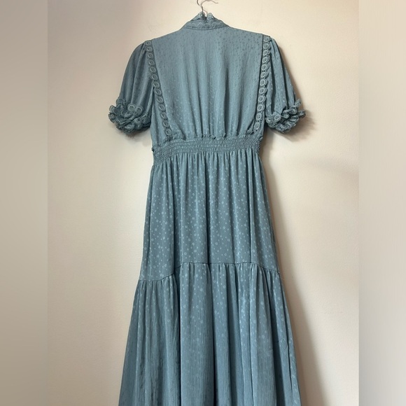 MAX STUDIO Jacquard Dot Lace Trim Maxi Dress in Emerald Size M - Picture 13 of 14